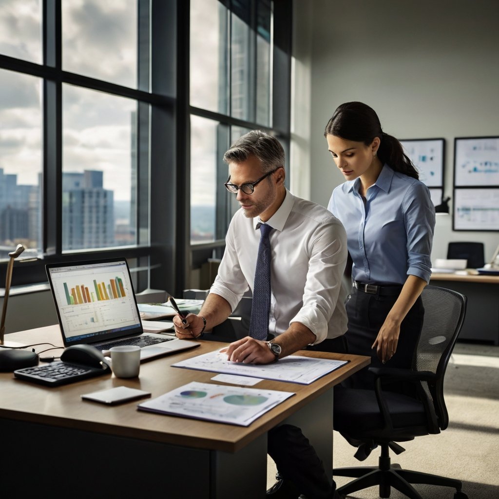 Financial audit professional reviewing documents